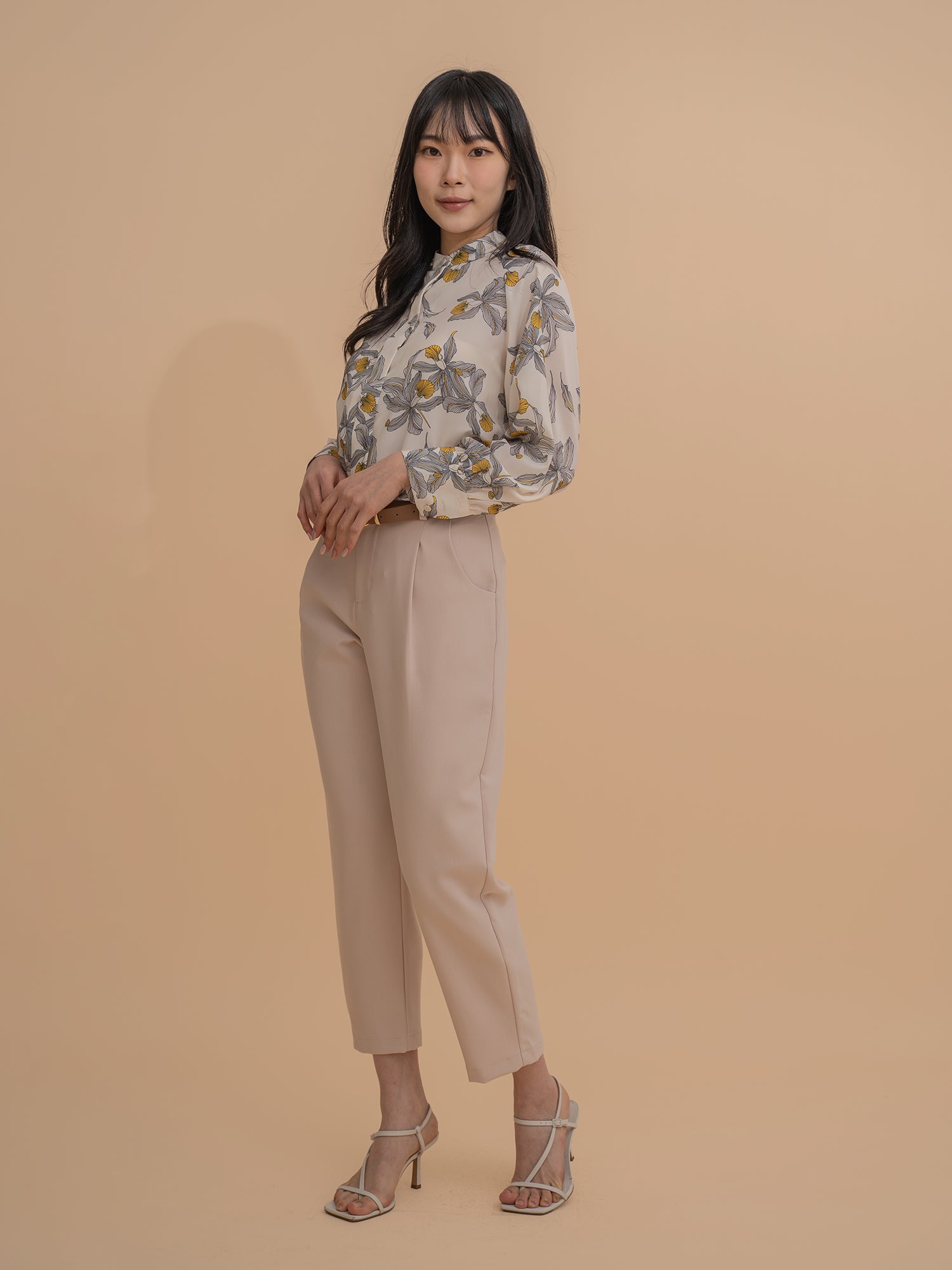 High-Waist Tapered Trousers with Belt
