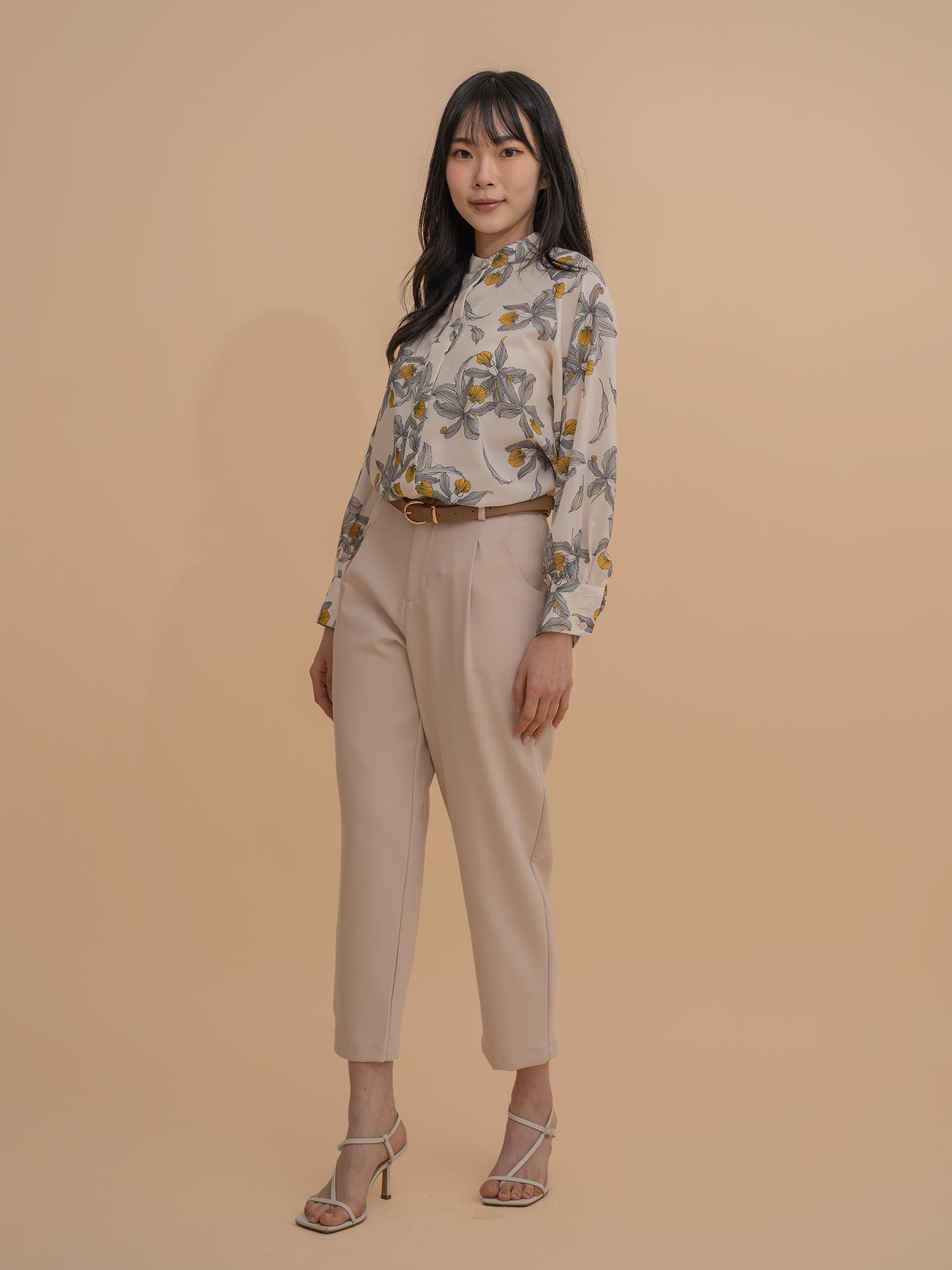 High-Waist Tapered Trousers with Belt