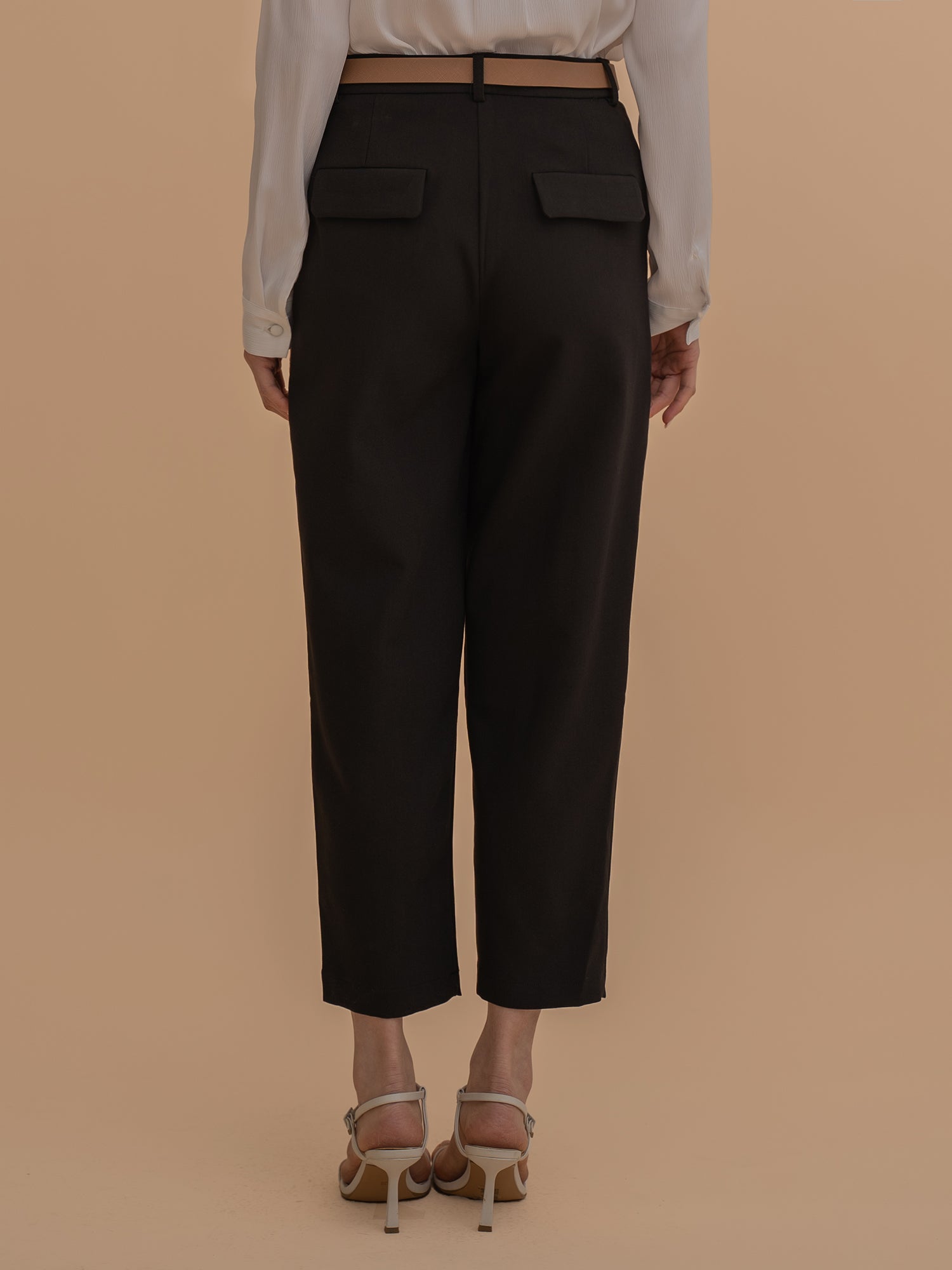High-Waist Tapered Trousers with Belt