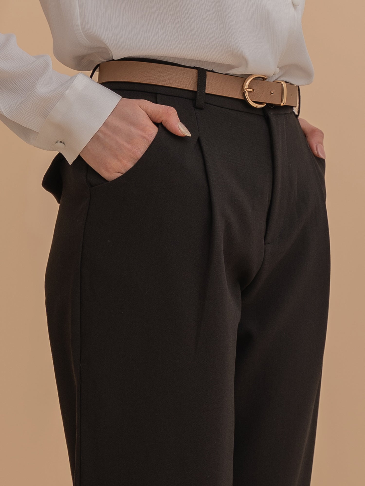 High-Waist Tapered Trousers with Belt