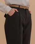 High-Waist Tapered Trousers with Belt