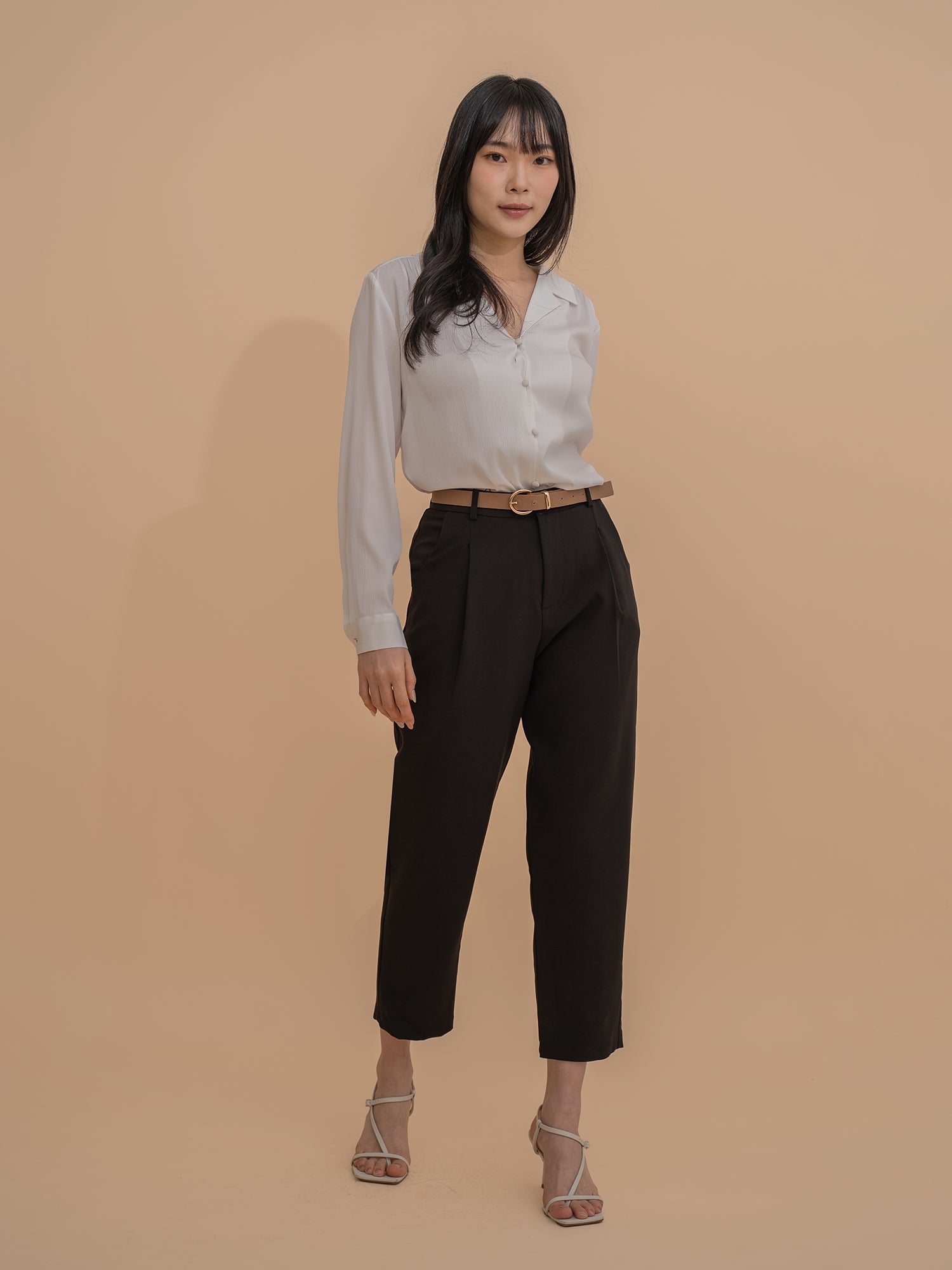 High-Waist Tapered Trousers with Belt