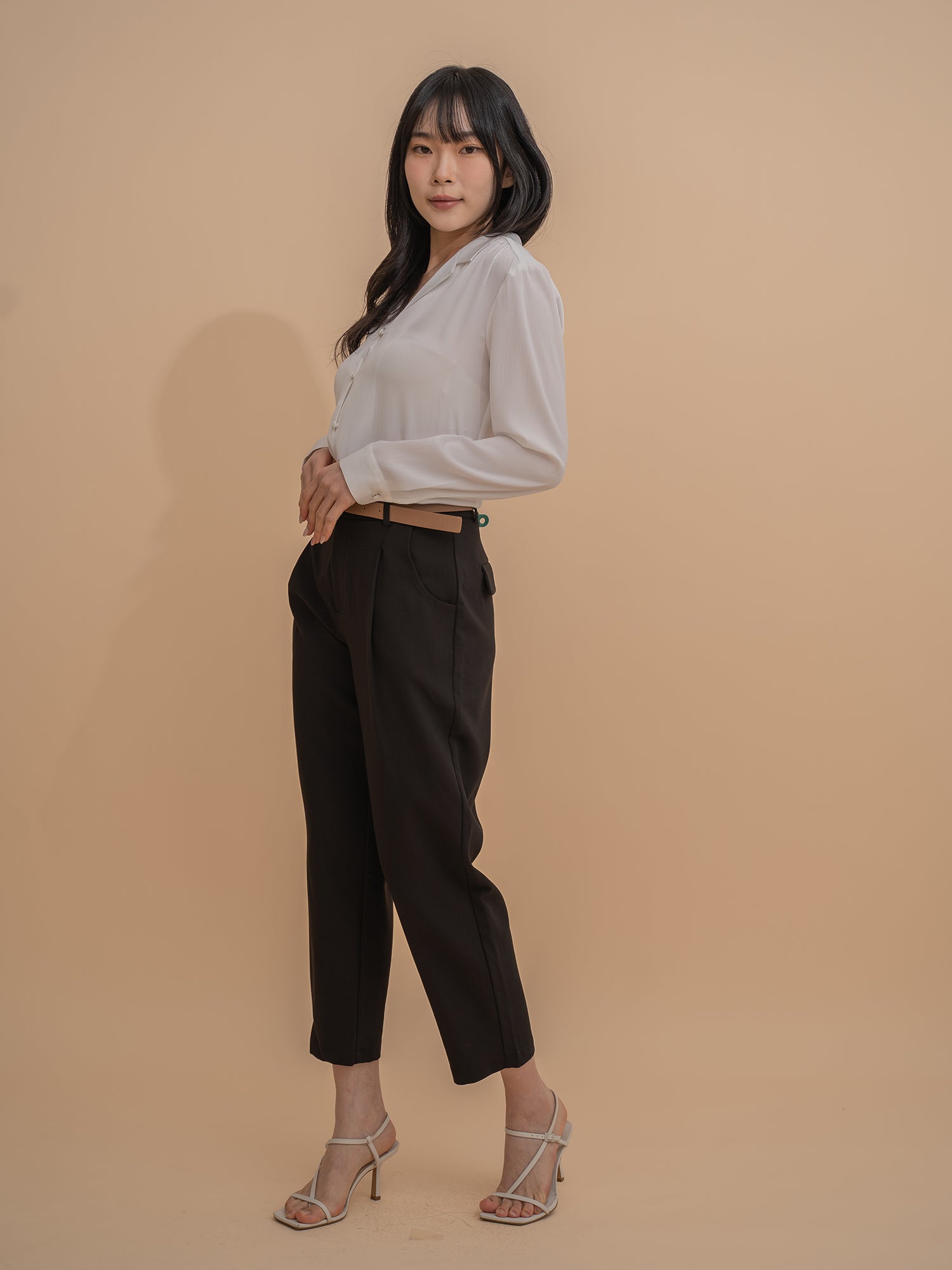 High-Waist Tapered Trousers with Belt