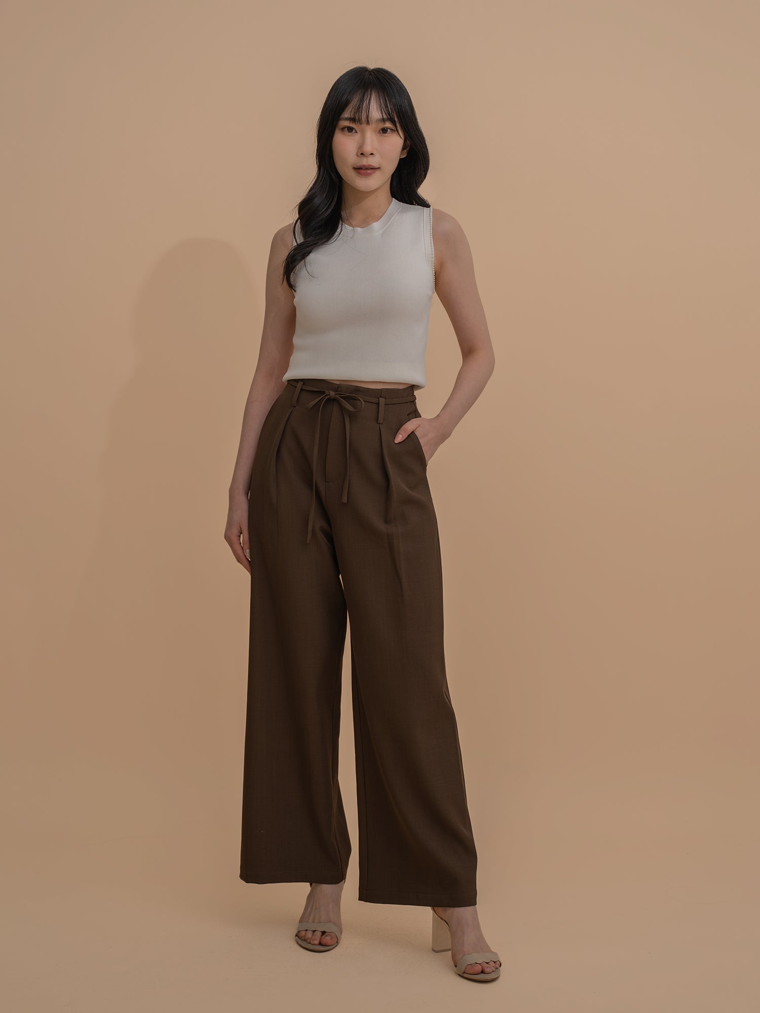 High-Waist Tie Trousers
