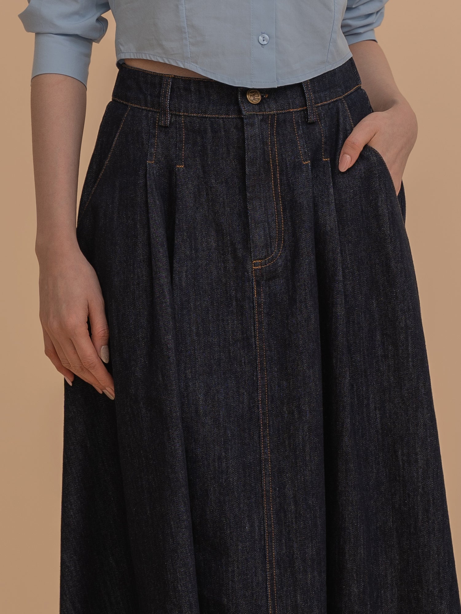 High-Waisted A-Line Denim Skirt