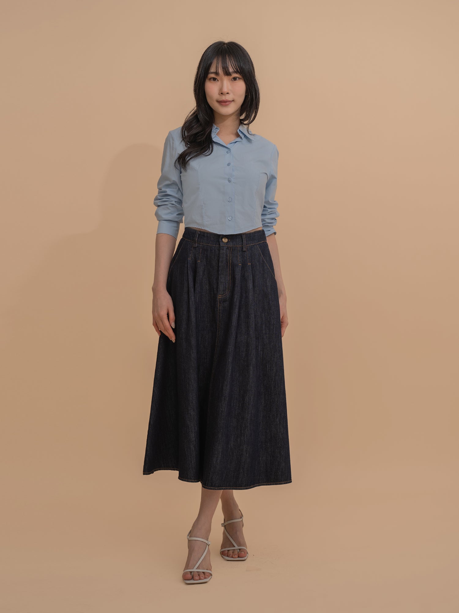 High-Waisted A-Line Denim Skirt