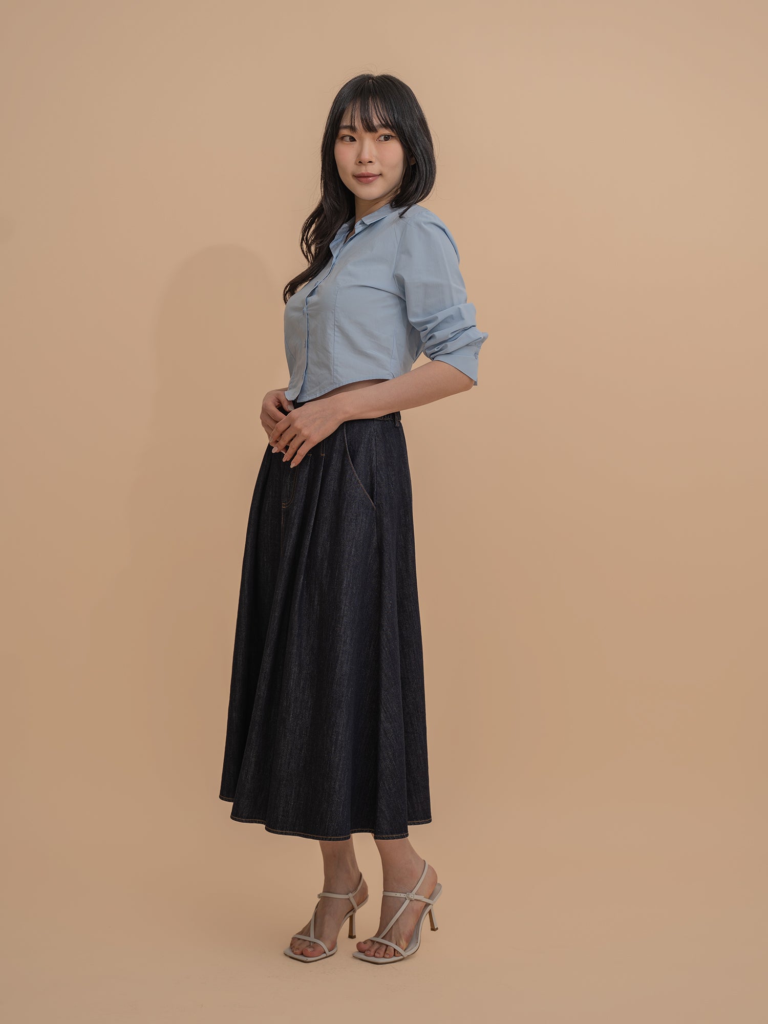 High-Waisted A-Line Denim Skirt