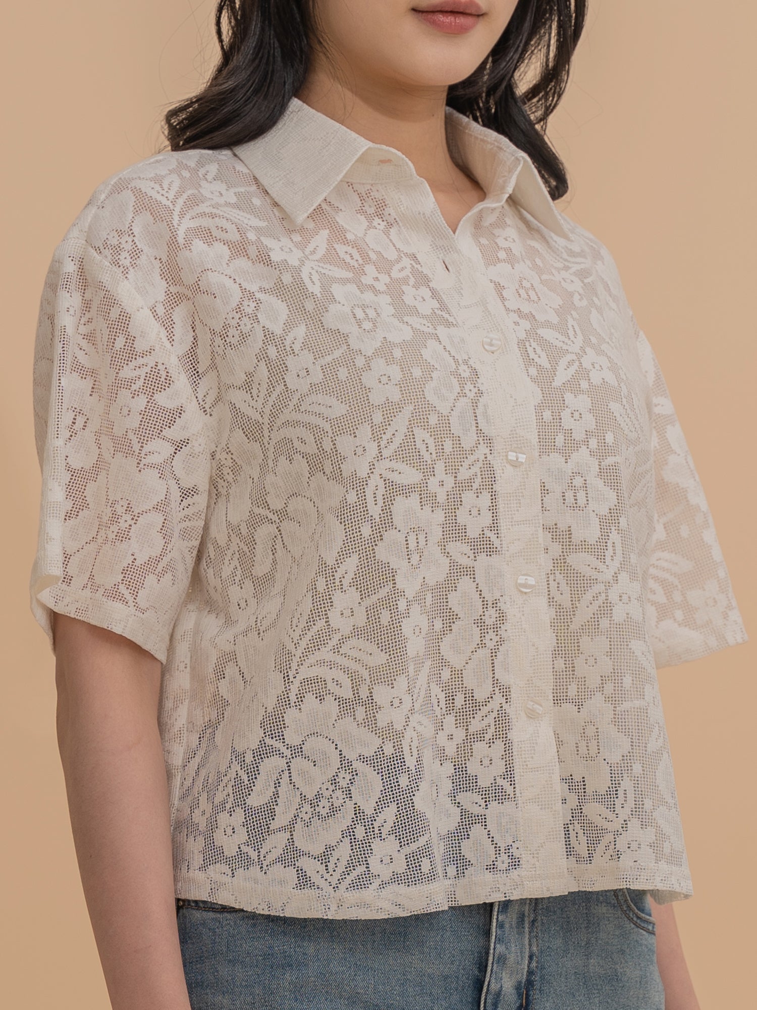 Lace Button-Up Blouse