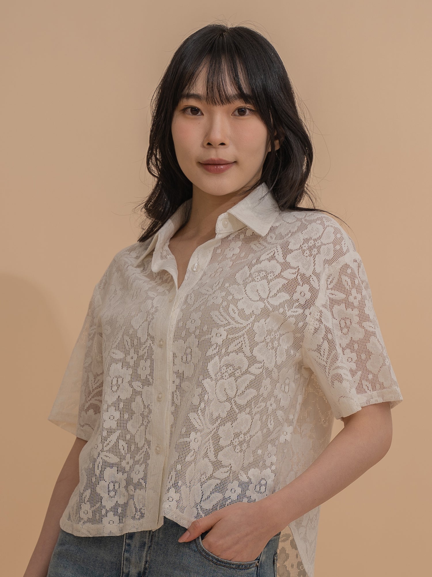 Lace Button-Up Blouse