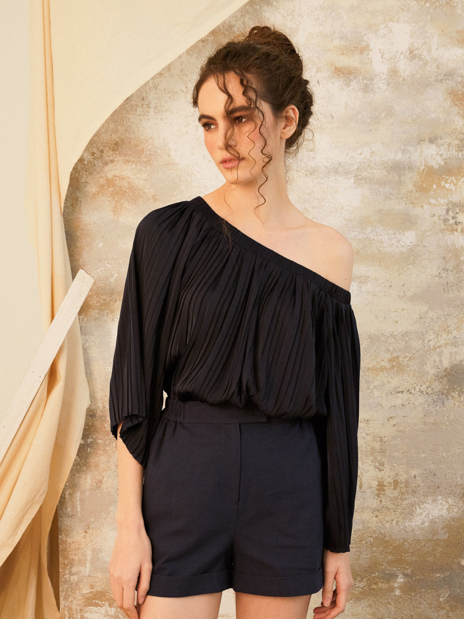 Cori Off Shoulder Pleated Top