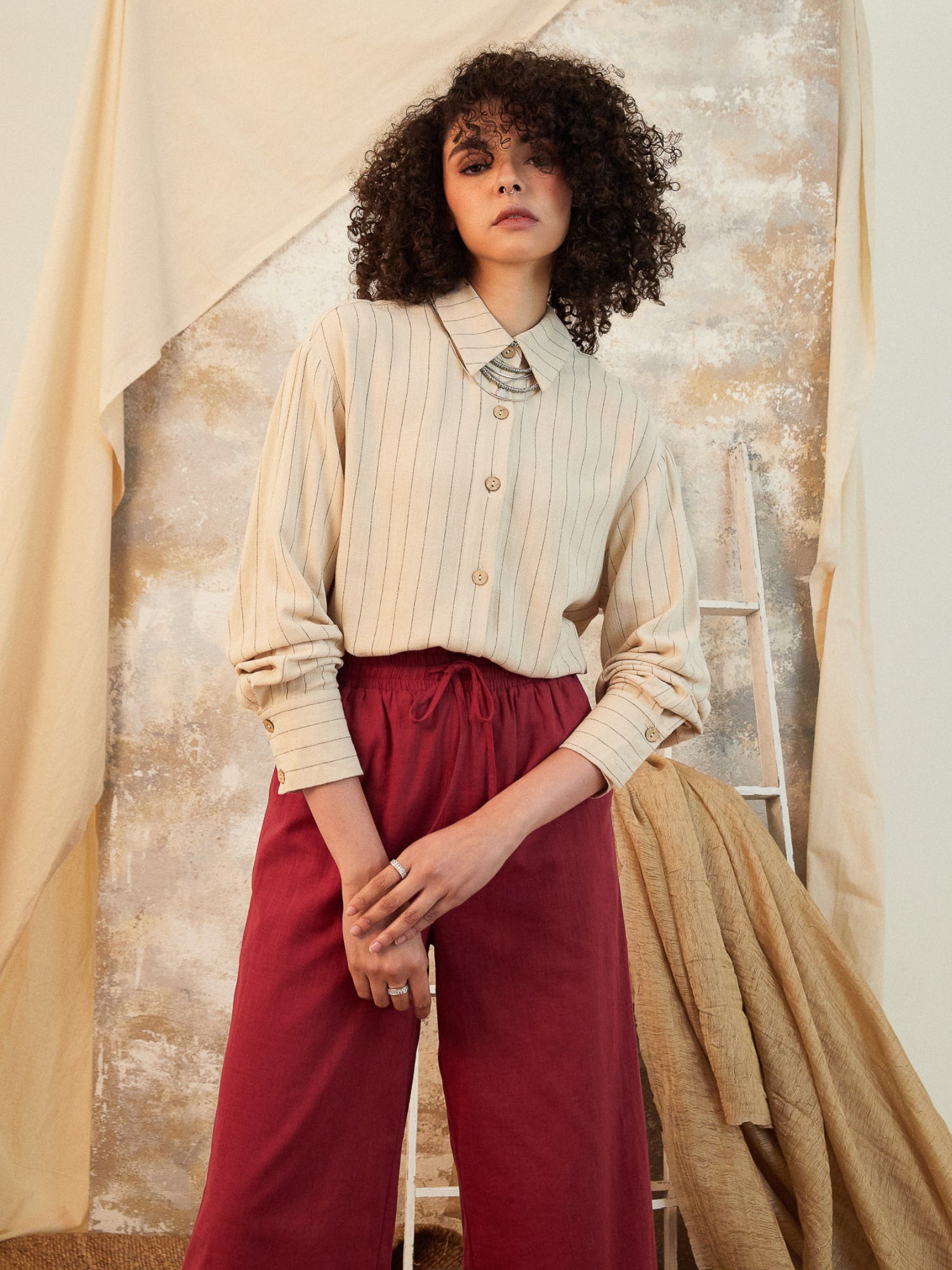 Nerinne Long Sleeve Striped Linen Shirt