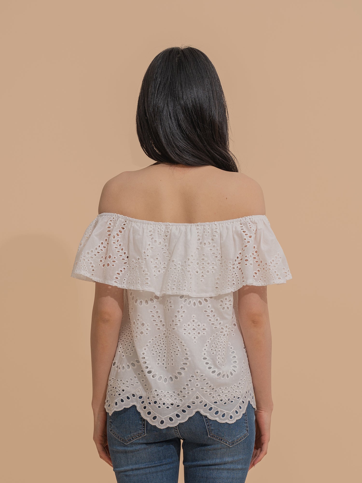 Off-Shoulder Eyelet Blouse