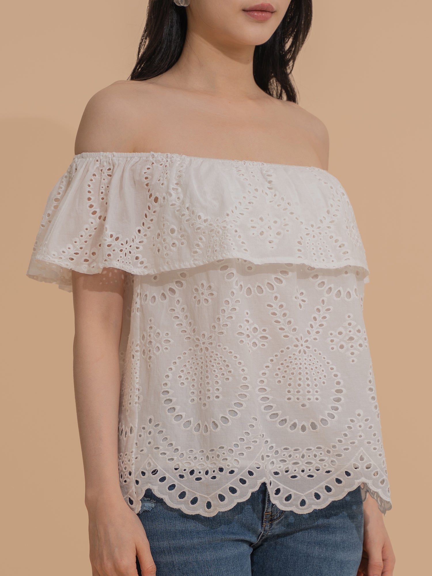 Off-Shoulder Eyelet Blouse