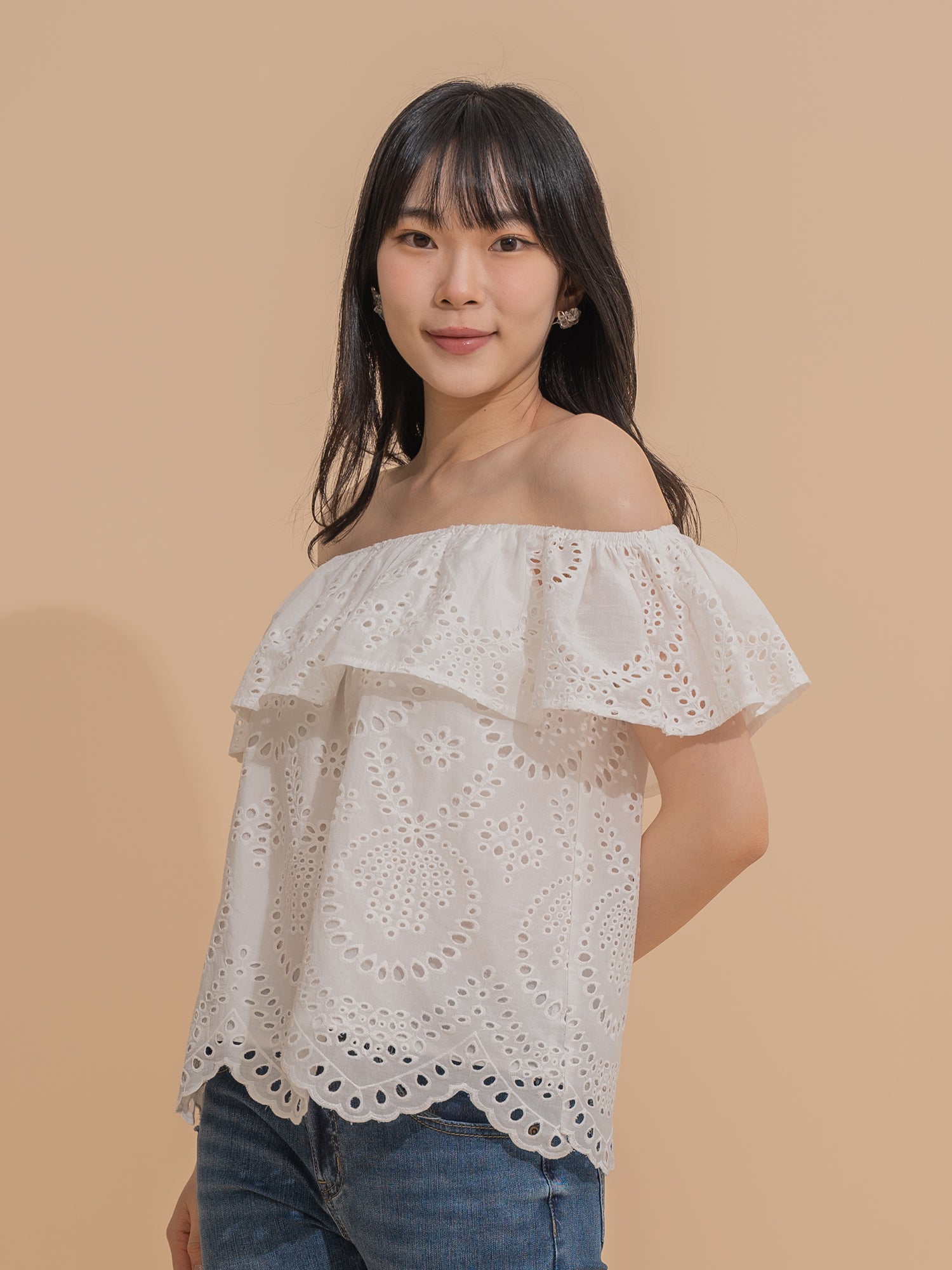 Off-Shoulder Eyelet Blouse