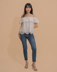 Off-Shoulder Eyelet Blouse