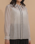 Piping Embroidery Collar Shirt