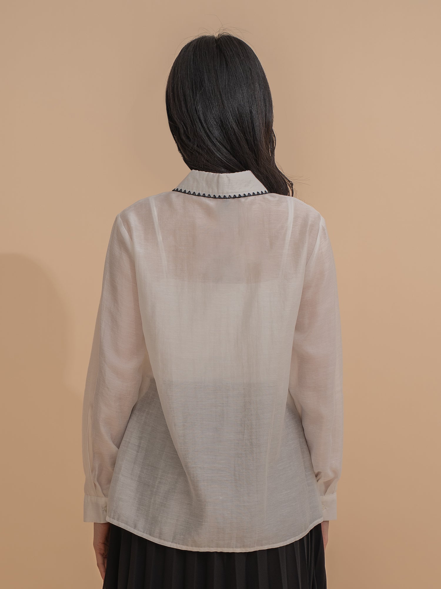 Piping Embroidery Collar Shirt