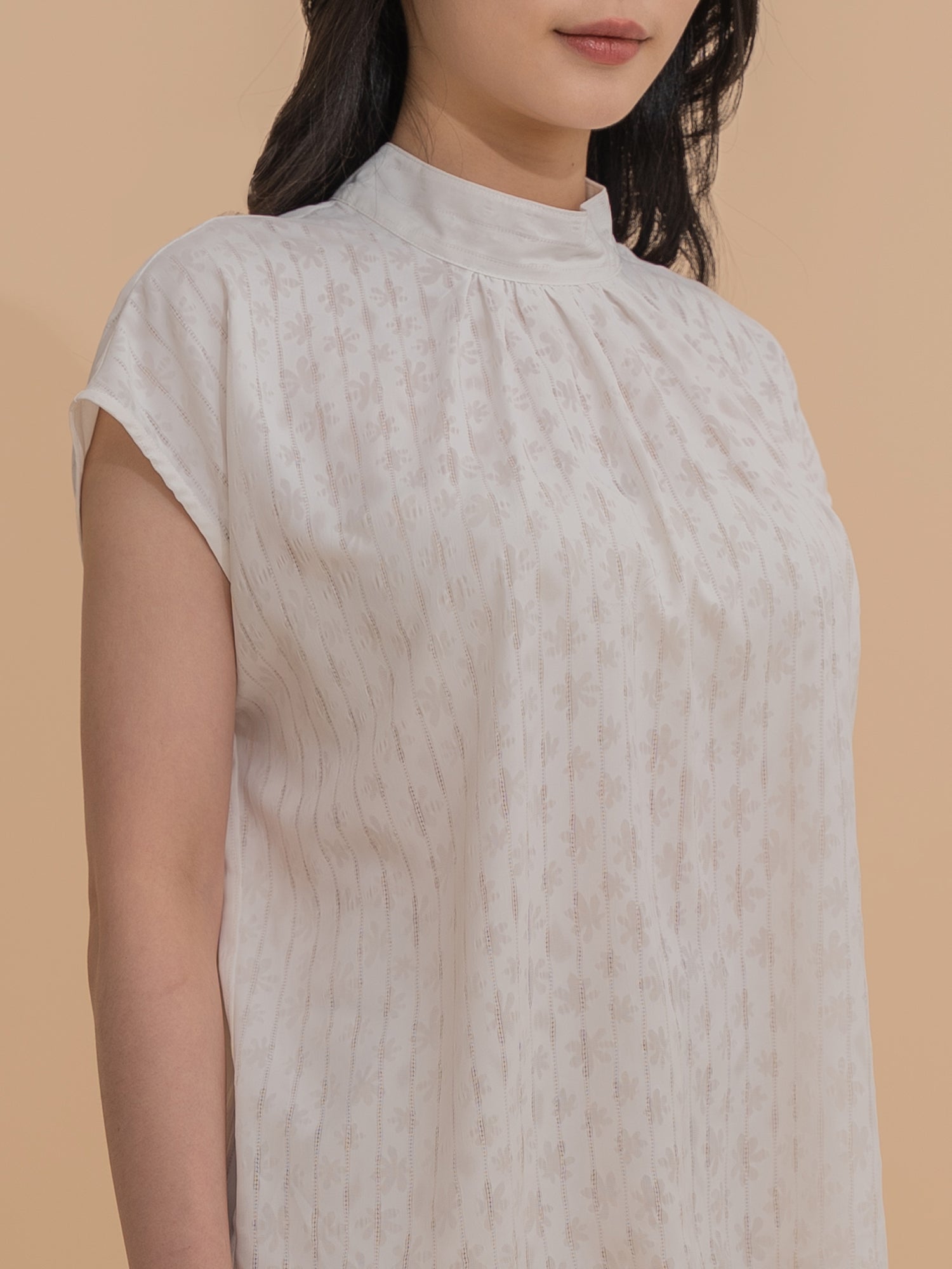 Pleated Mock Neck Blouse