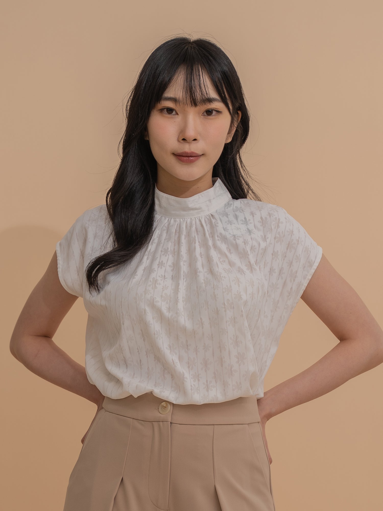 Pleated Mock Neck Blouse