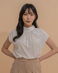 Pleated Mock Neck Blouse