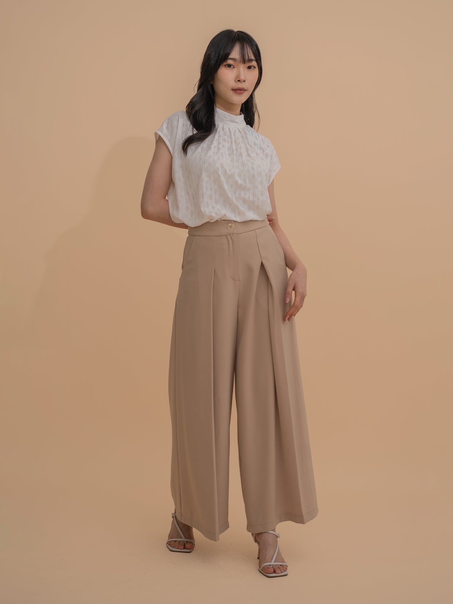 Pleated Mock Neck Blouse