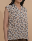 Printed Geometric Sleeveless V-Neck Top