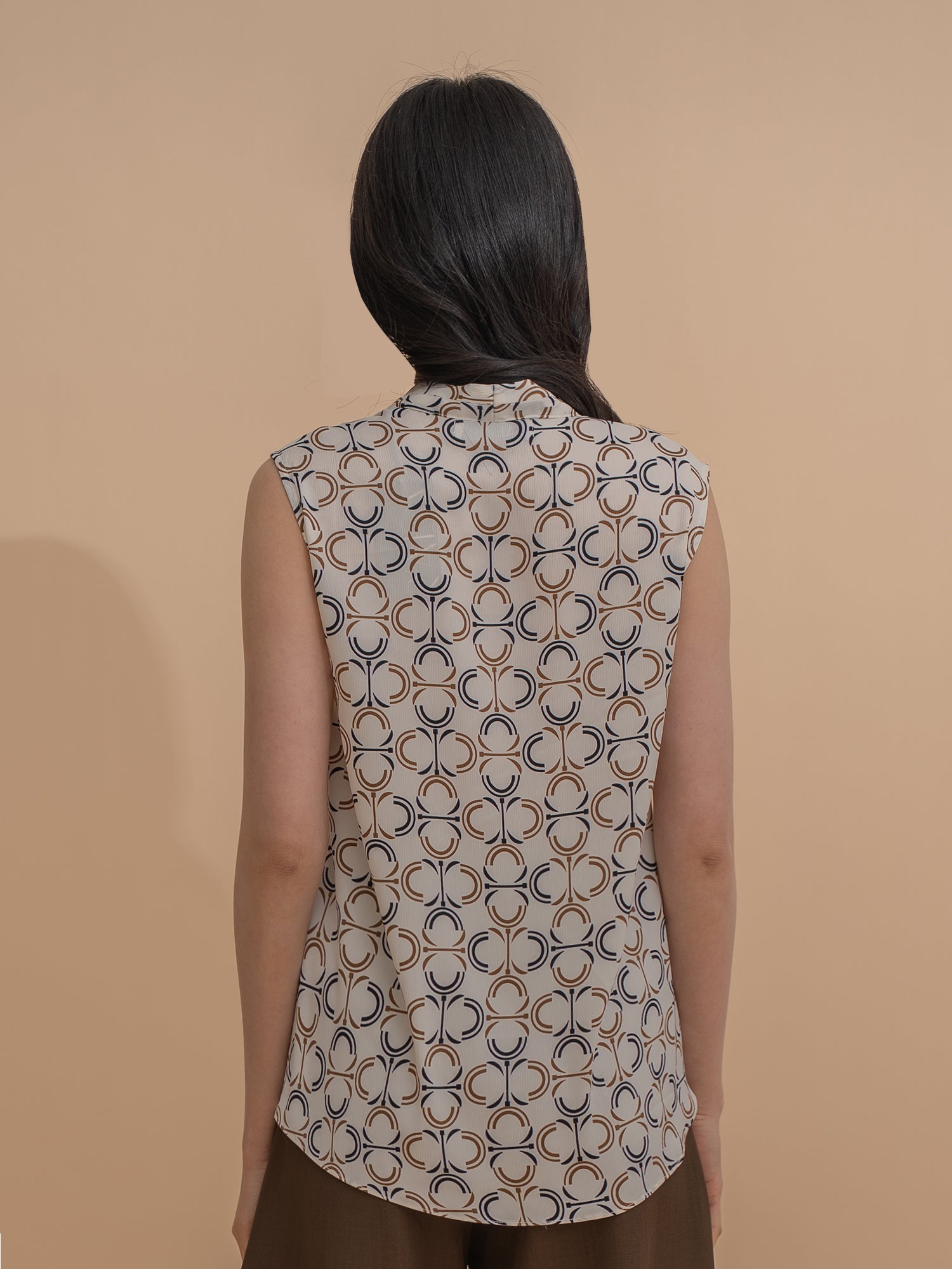 Printed Geometric Sleeveless V-Neck Top