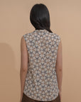 Printed Geometric Sleeveless V-Neck Top