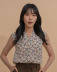 Printed Geometric Sleeveless V-Neck Top