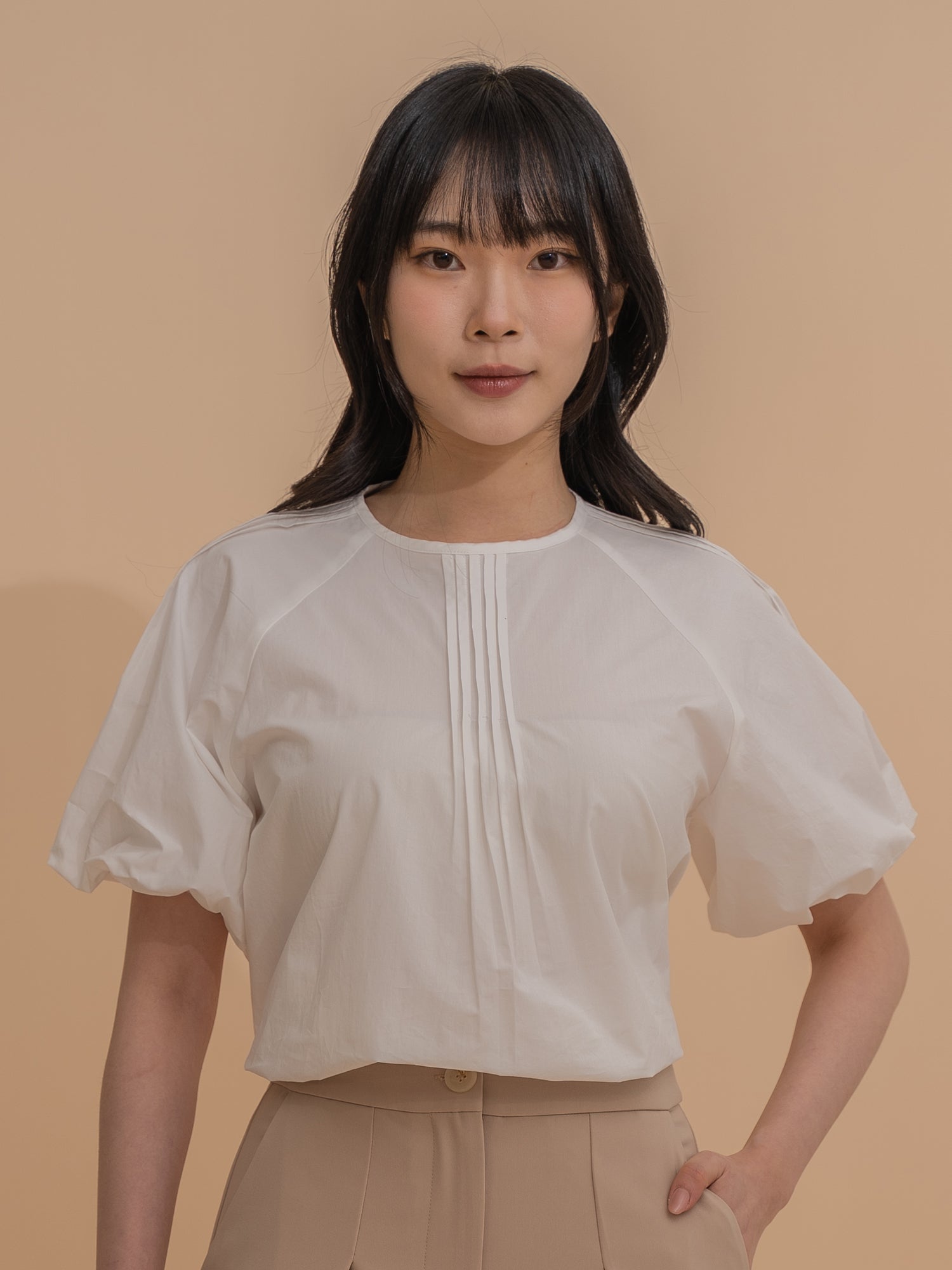 Puff Sleeve Pintuck Top