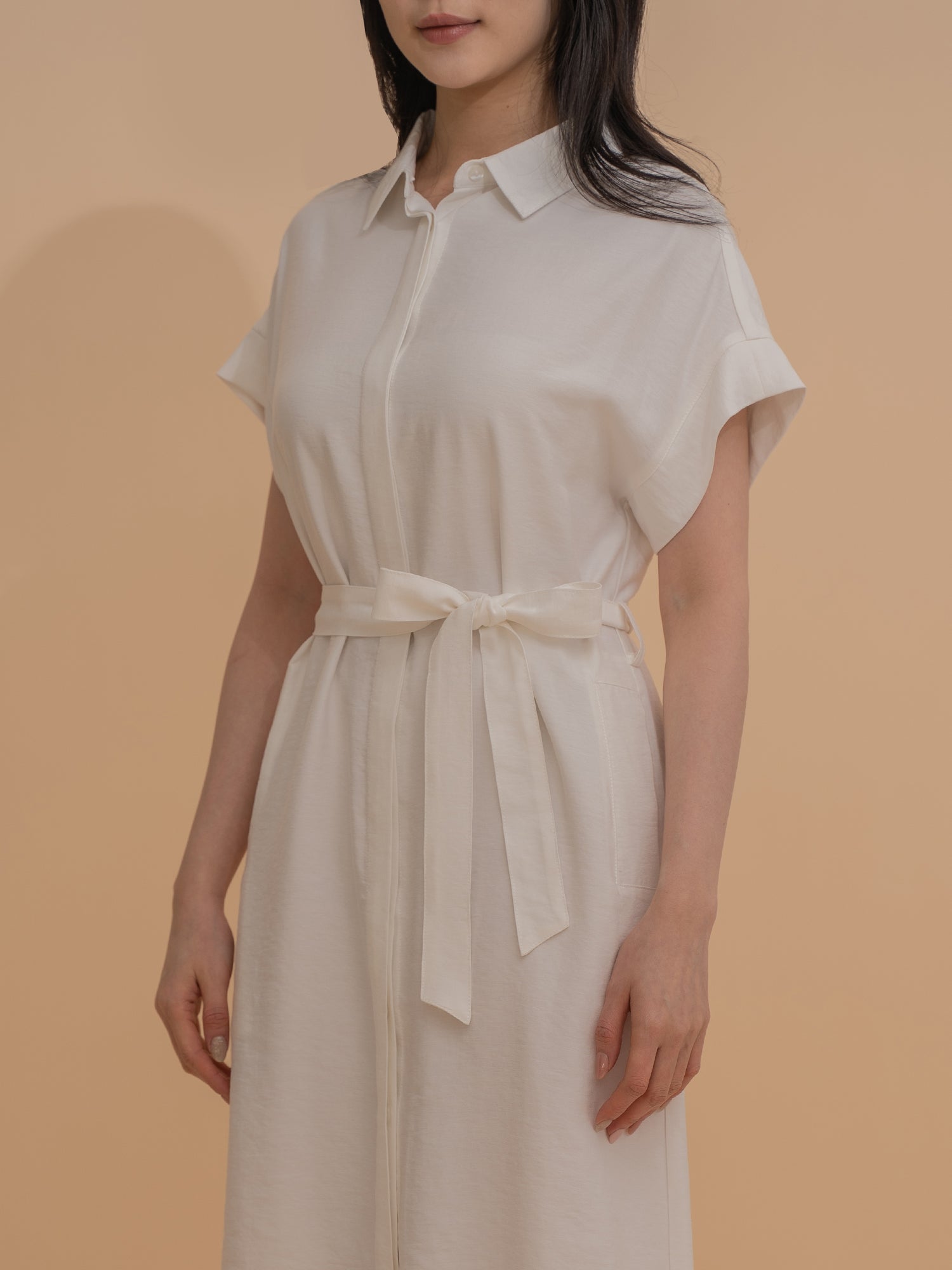 Short-Sleeve Belted Shirt Dress