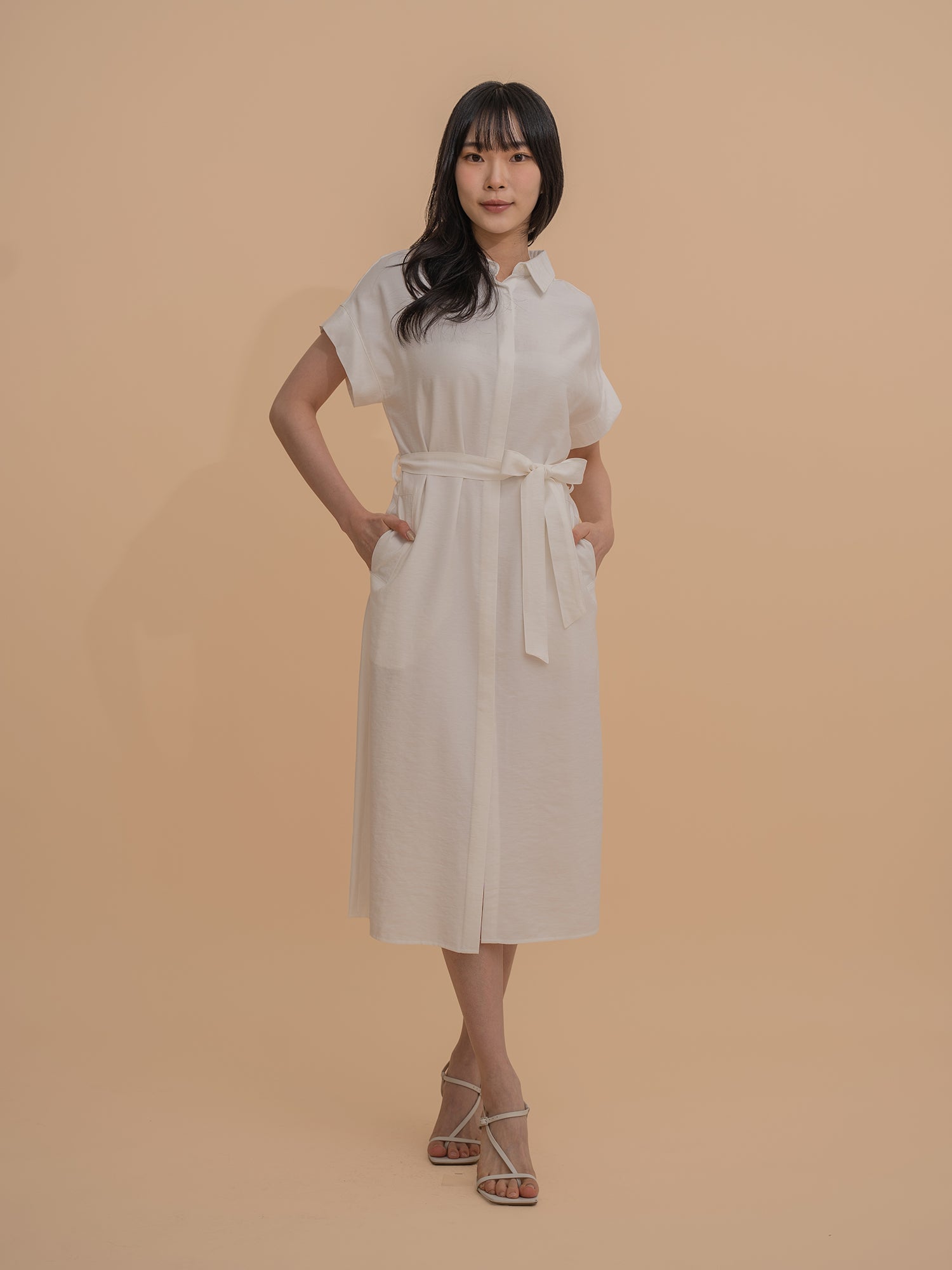 Short-Sleeve Belted Shirt Dress