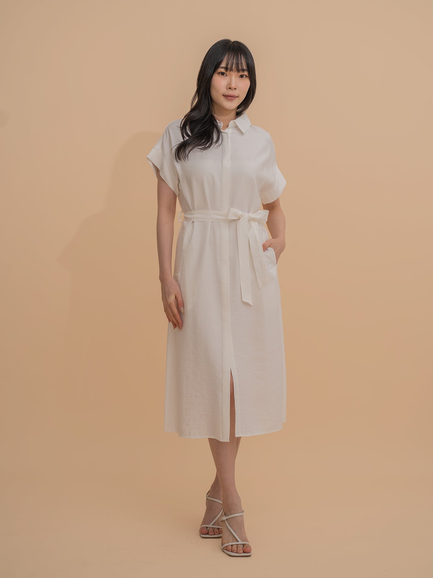 Short-Sleeve Belted Shirt Dress