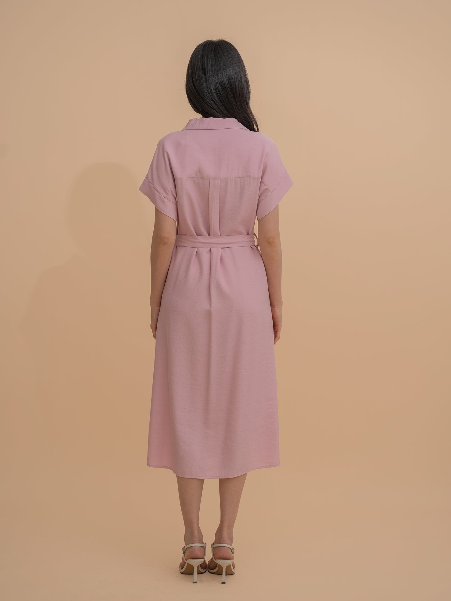 Short-Sleeve Belted Shirt Dress