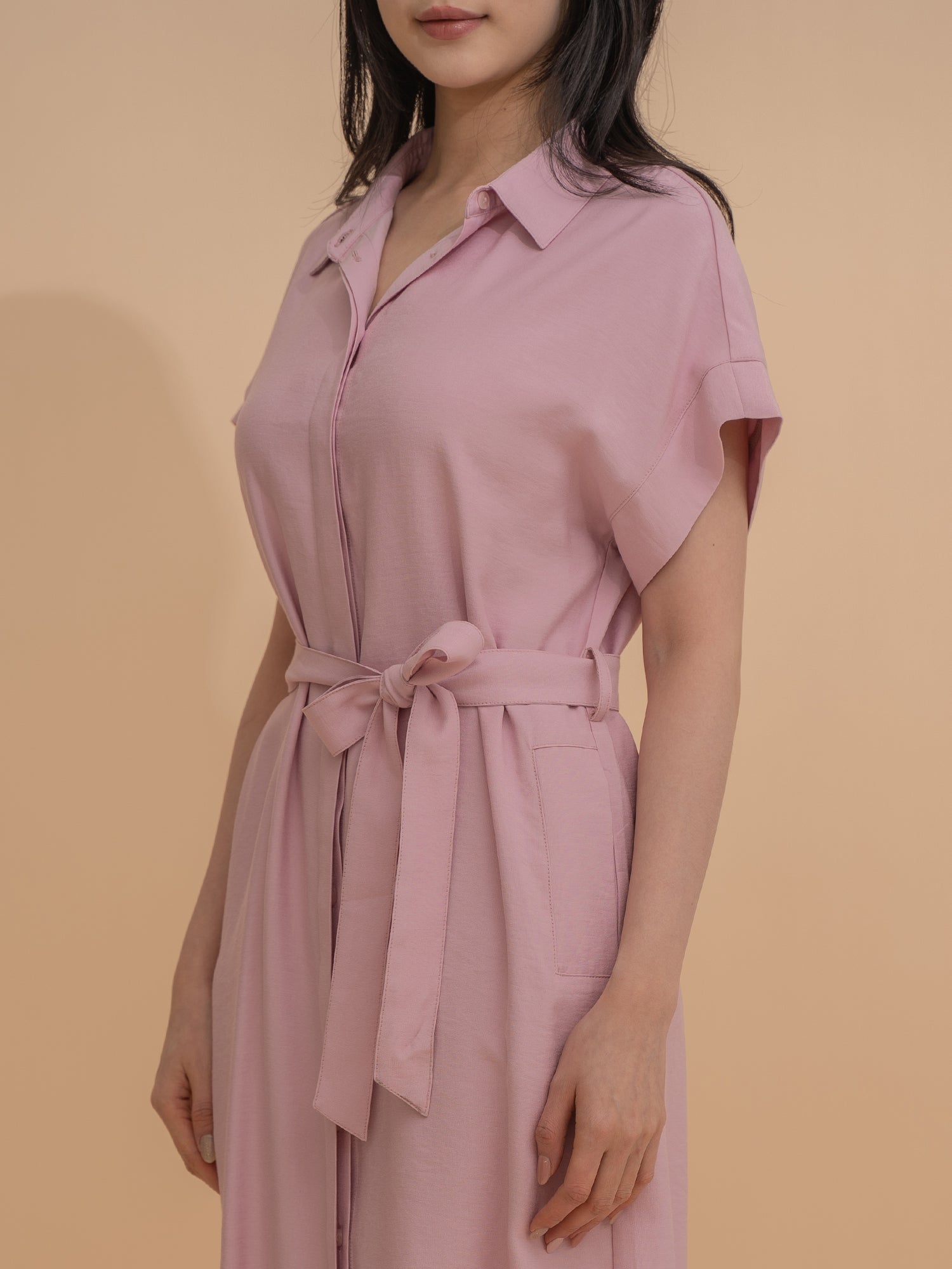 Short-Sleeve Belted Shirt Dress