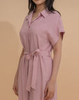 Short-Sleeve Belted Shirt Dress