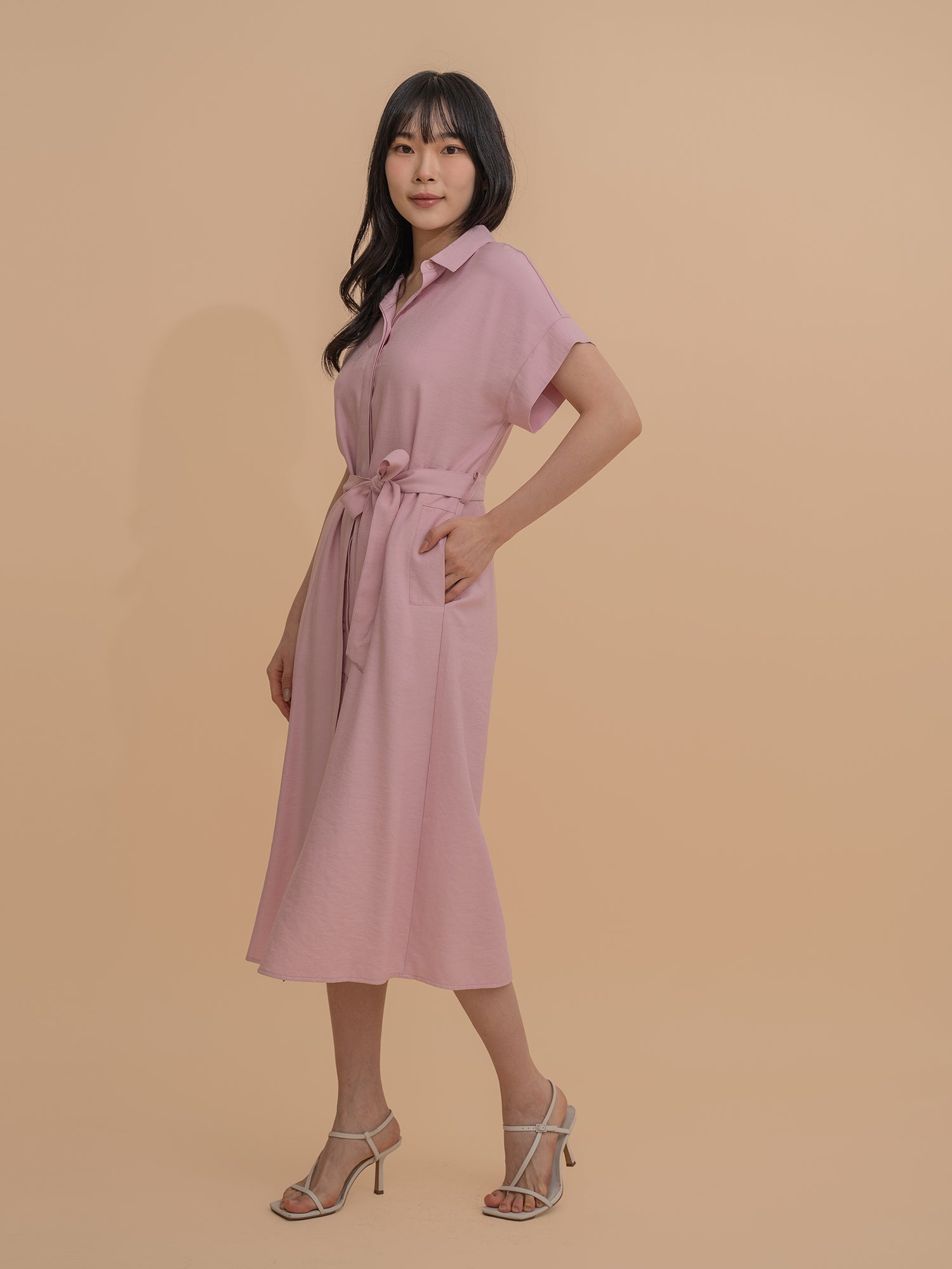 Short-Sleeve Belted Shirt Dress