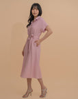 Short-Sleeve Belted Shirt Dress