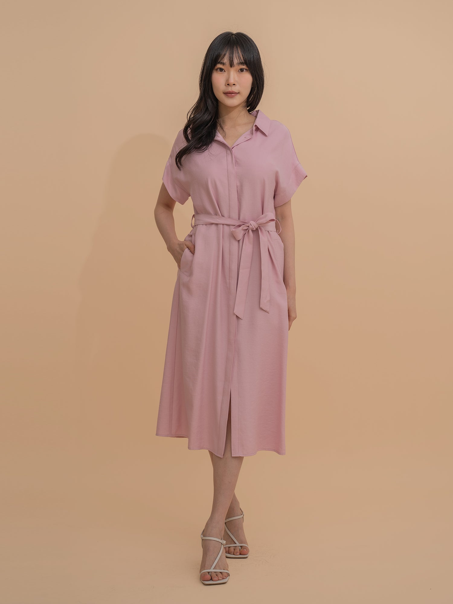 Short-Sleeve Belted Shirt Dress