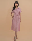 Short-Sleeve Belted Shirt Dress