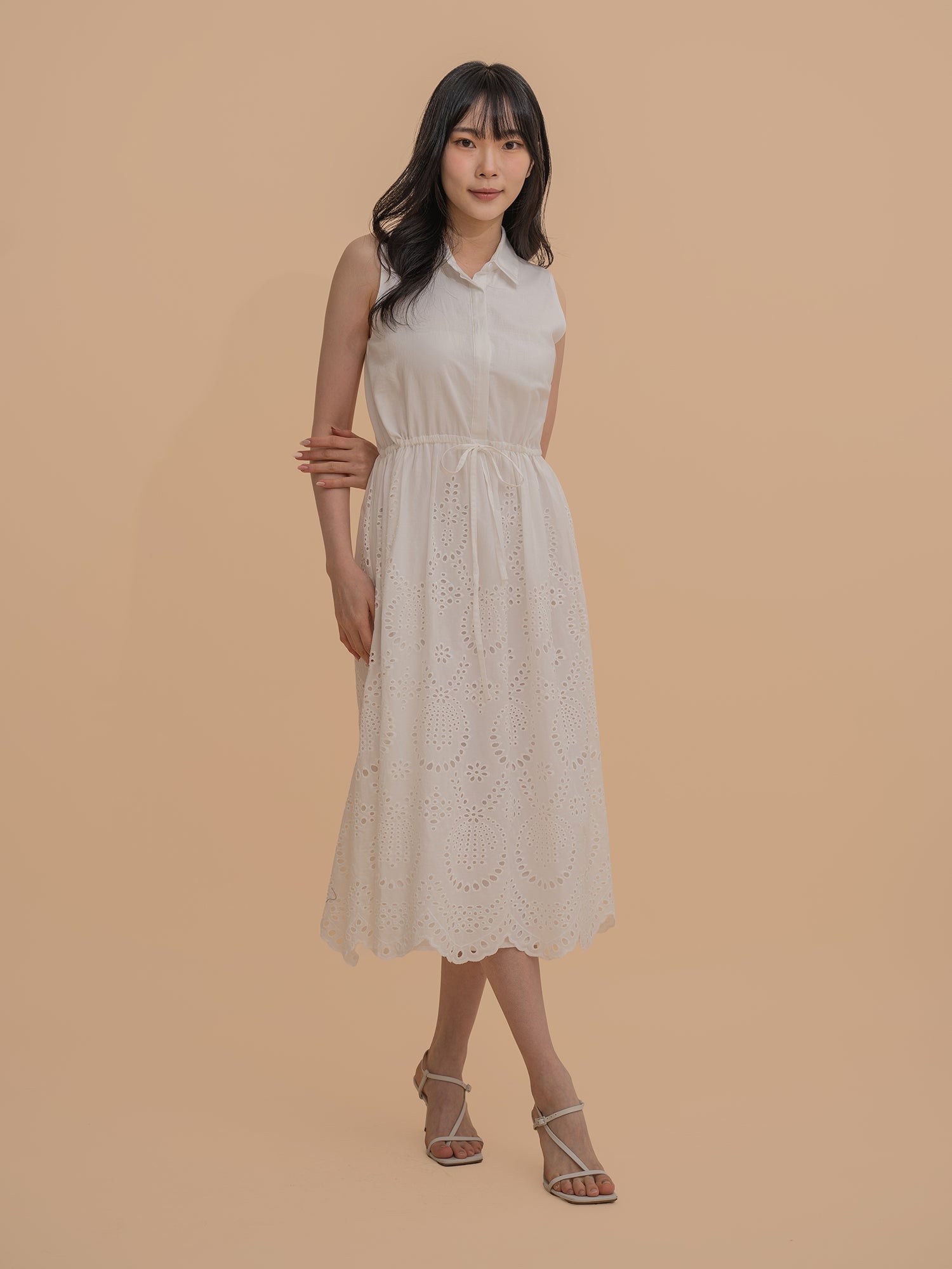 Sleeveless Cotton Eyelet Dress
