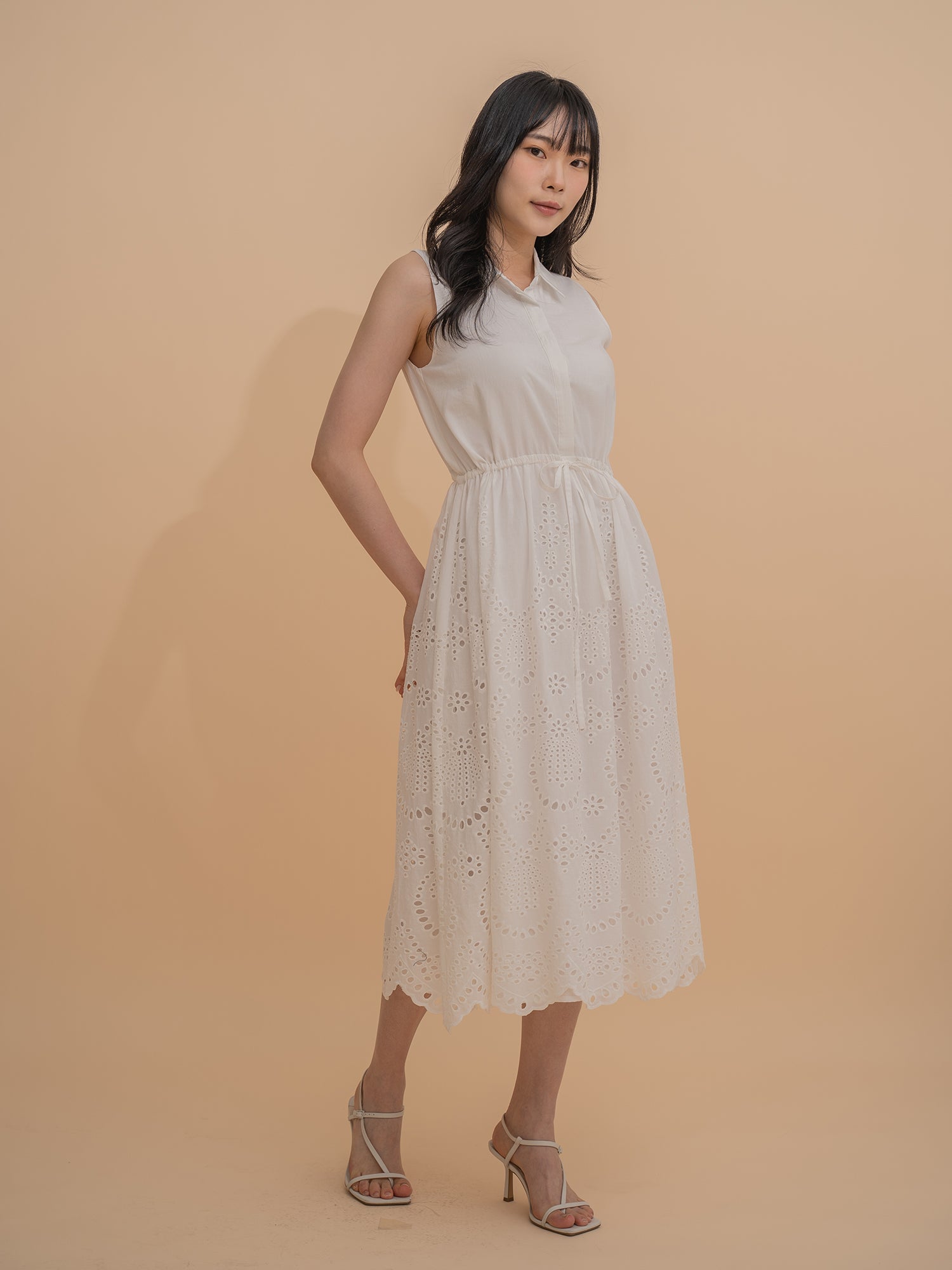 Sleeveless Cotton Eyelet Dress