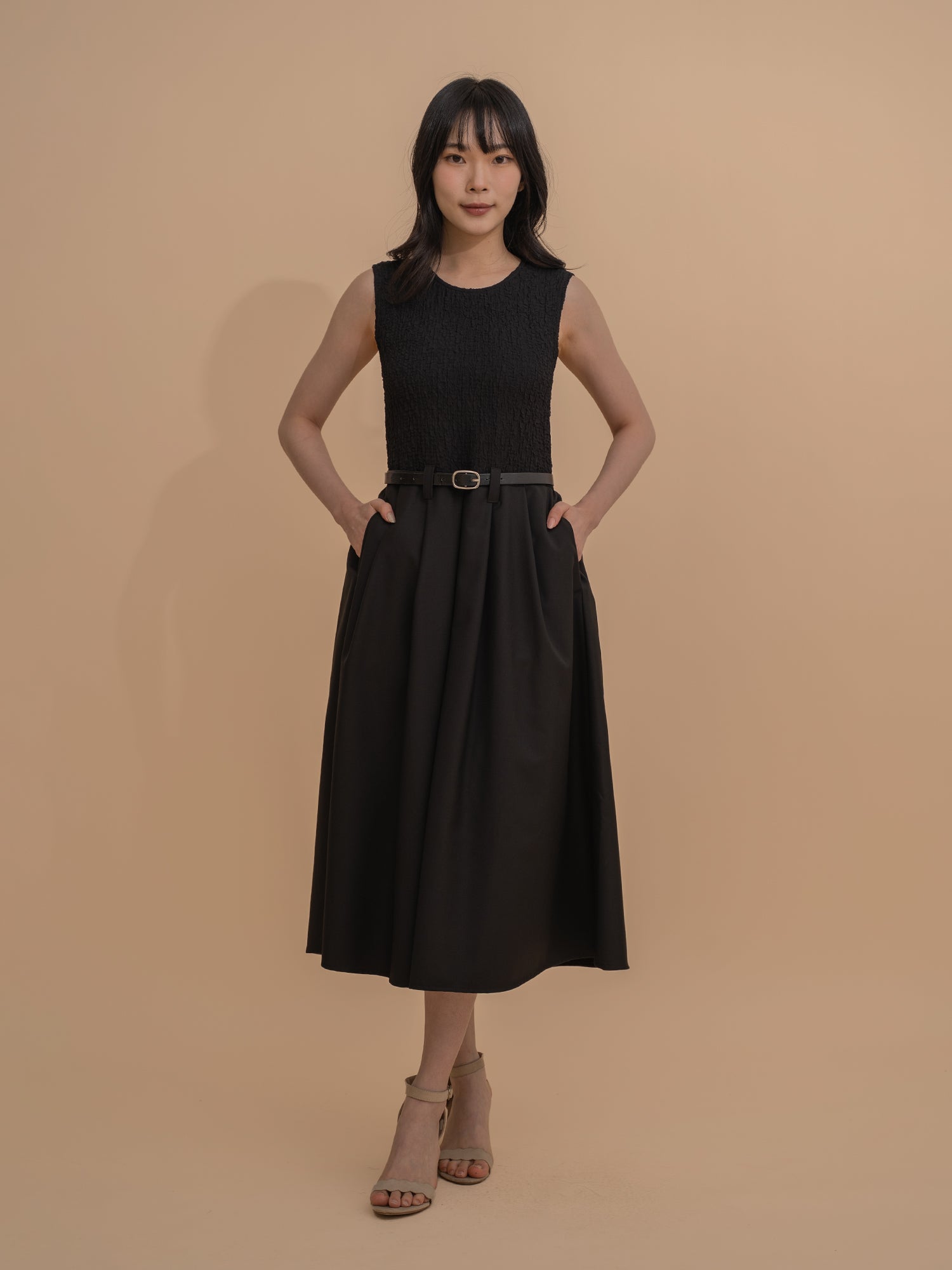 Texture Pleated Midi Dress