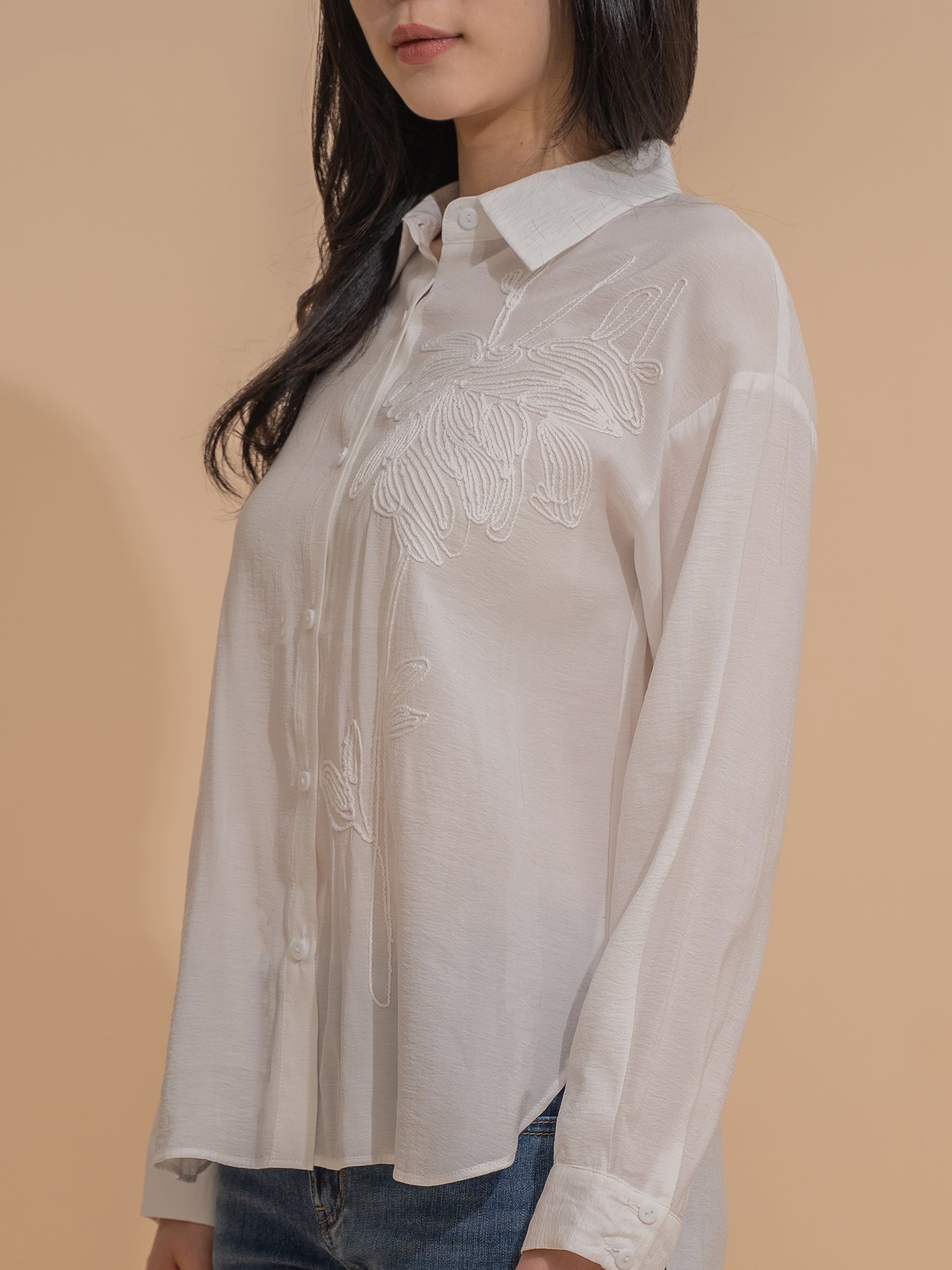 Textured Floral Embroidered Shirt