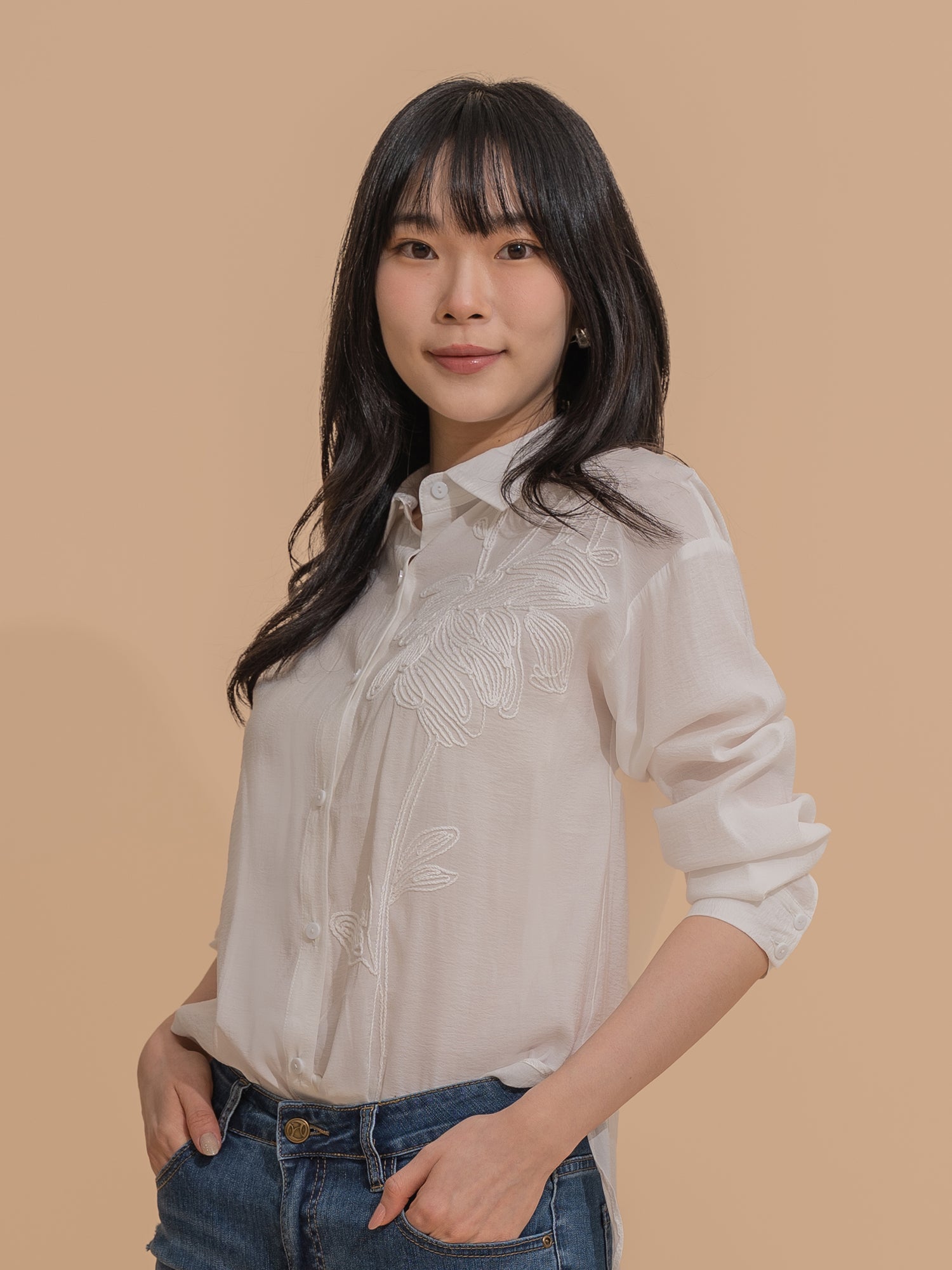 Textured Floral Embroidered Shirt