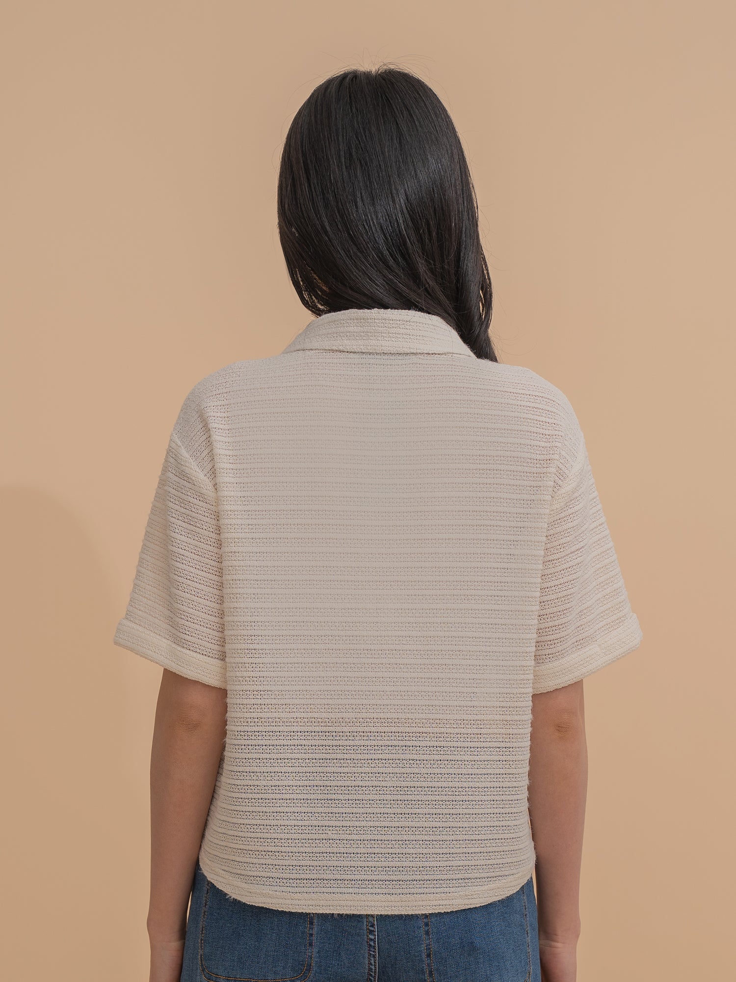 Textured Knit Collared Shirt