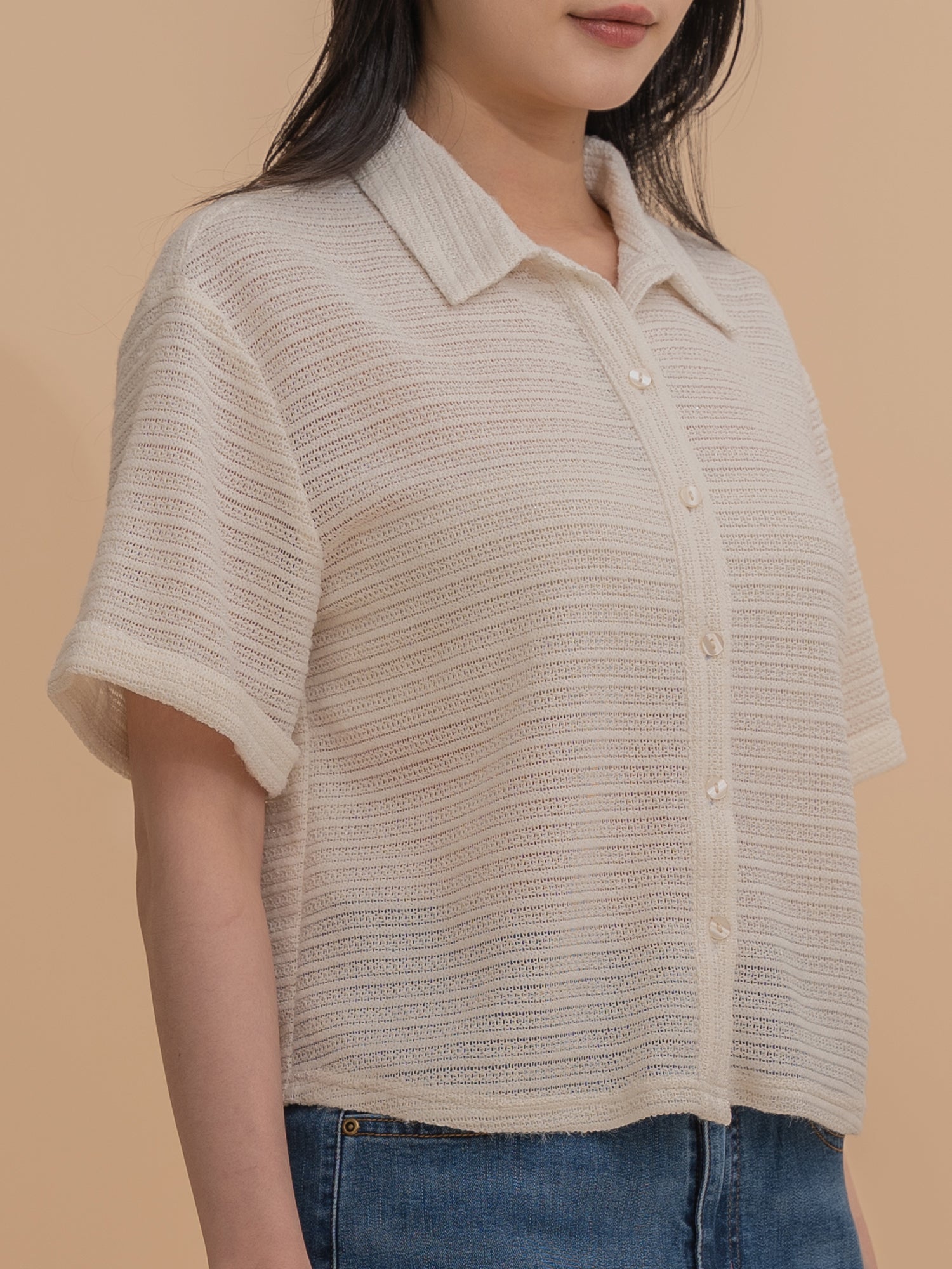Textured Knit Collared Shirt