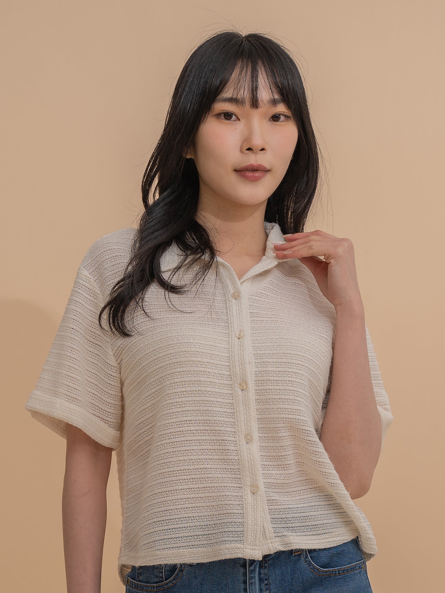Textured Knit Collared Shirt