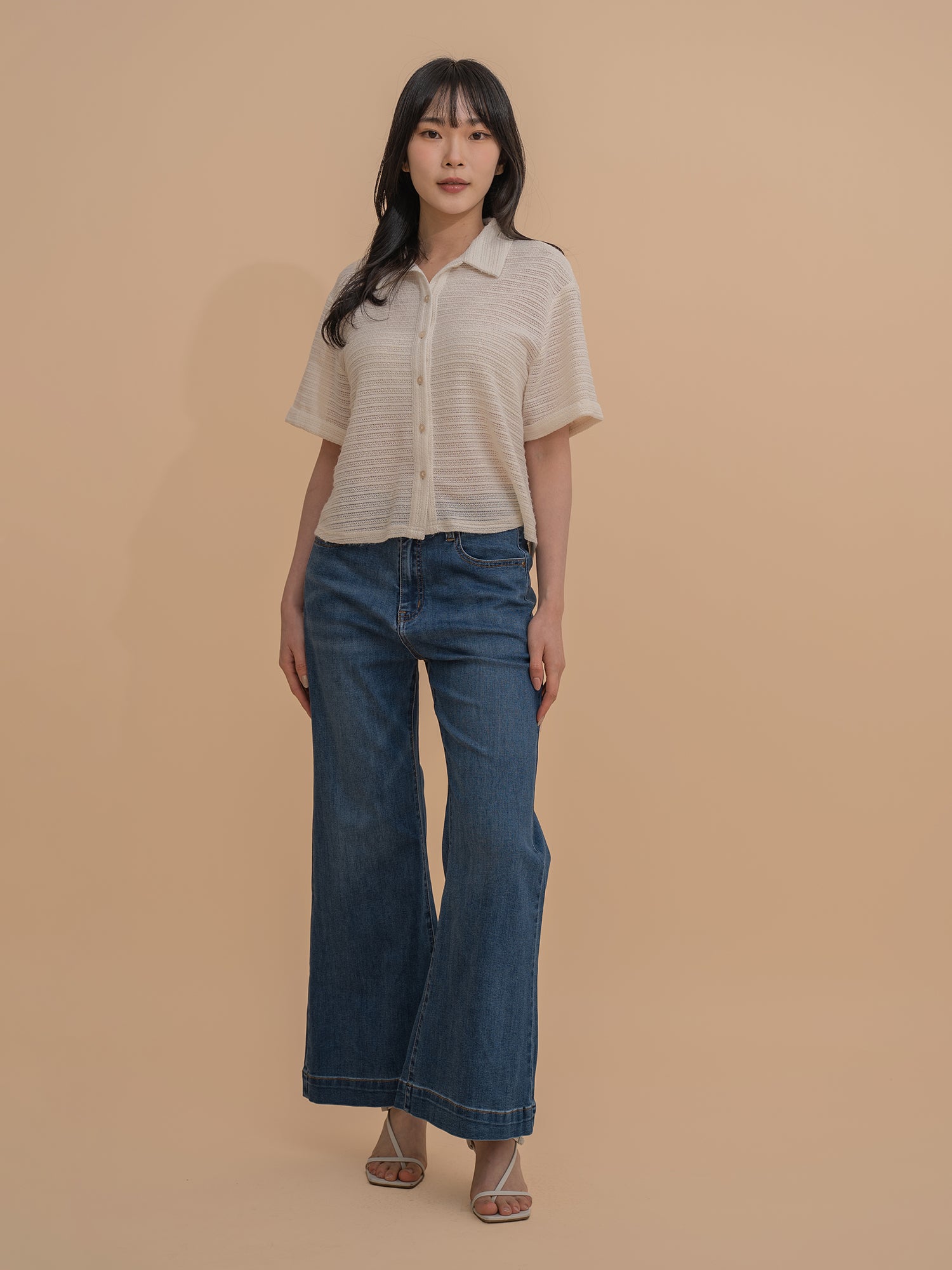 Textured Knit Collared Shirt