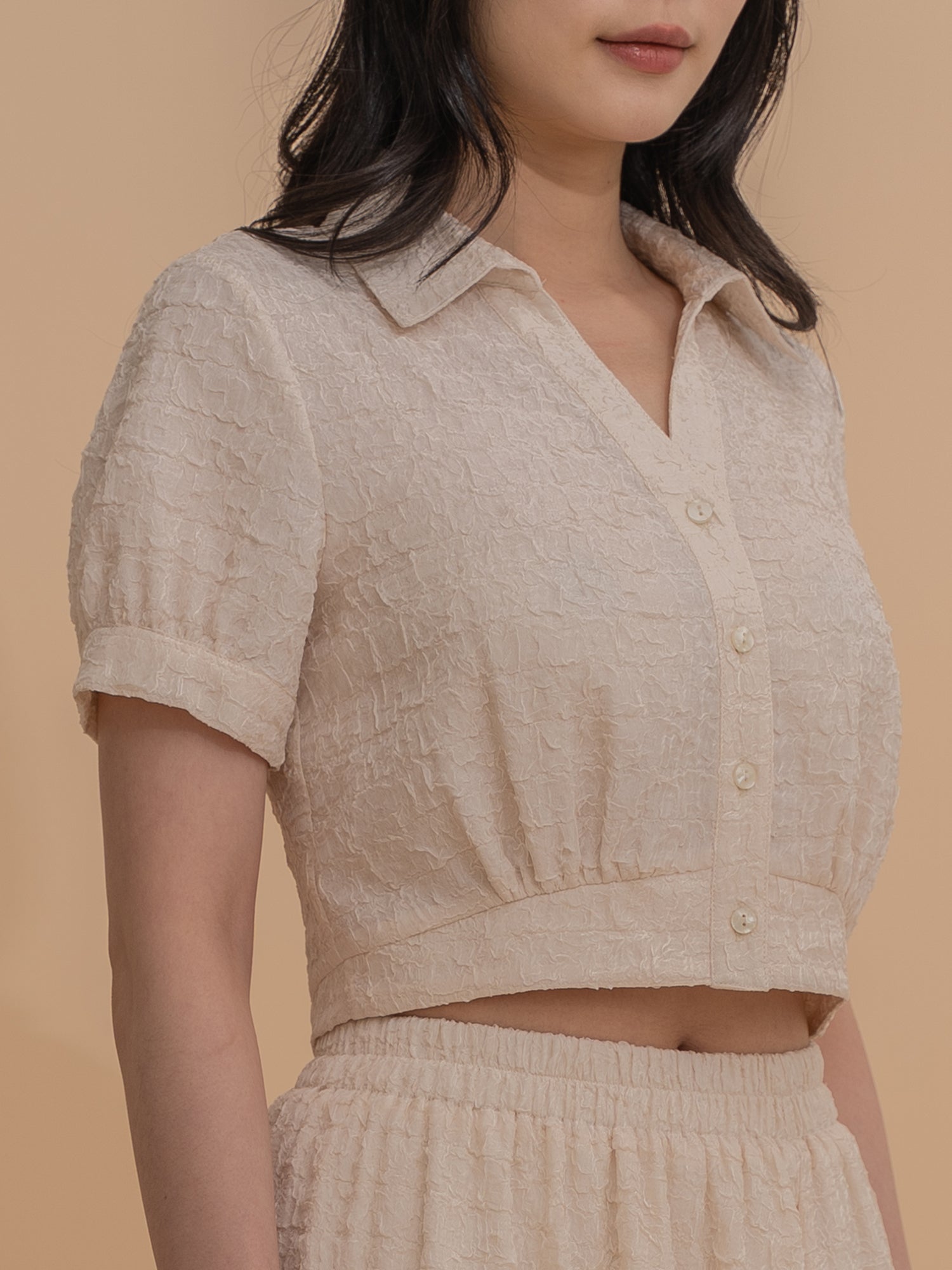 Textured Short Sleeve Crop Top